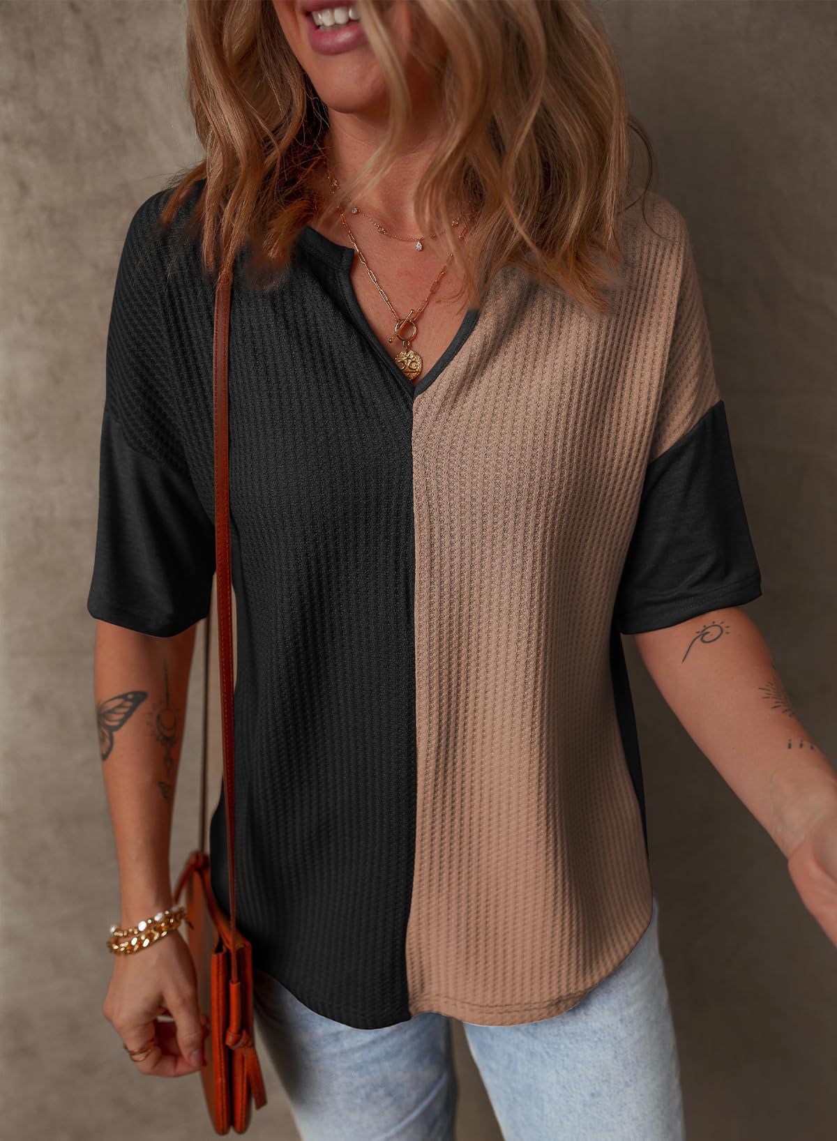 Foto 5 pulgar | Top Dokotoo Summer Fluffy Touch Waffle Con Cuello En V Para Mujer - Venta Internacional.