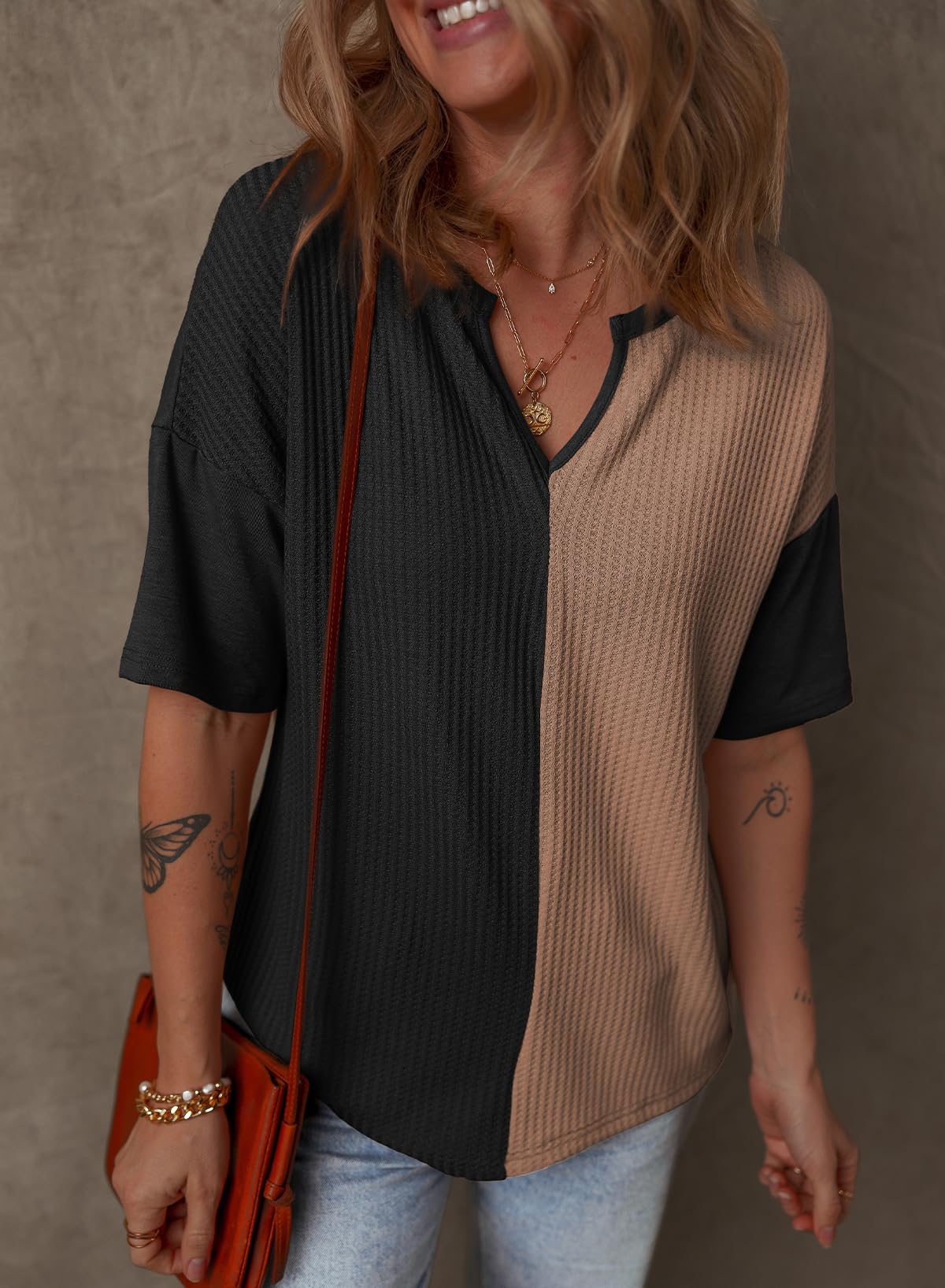 Foto 5 | Top Dokotoo Summer Fluffy Touch Waffle Con Cuello En V Para Mujer - Venta Internacional.