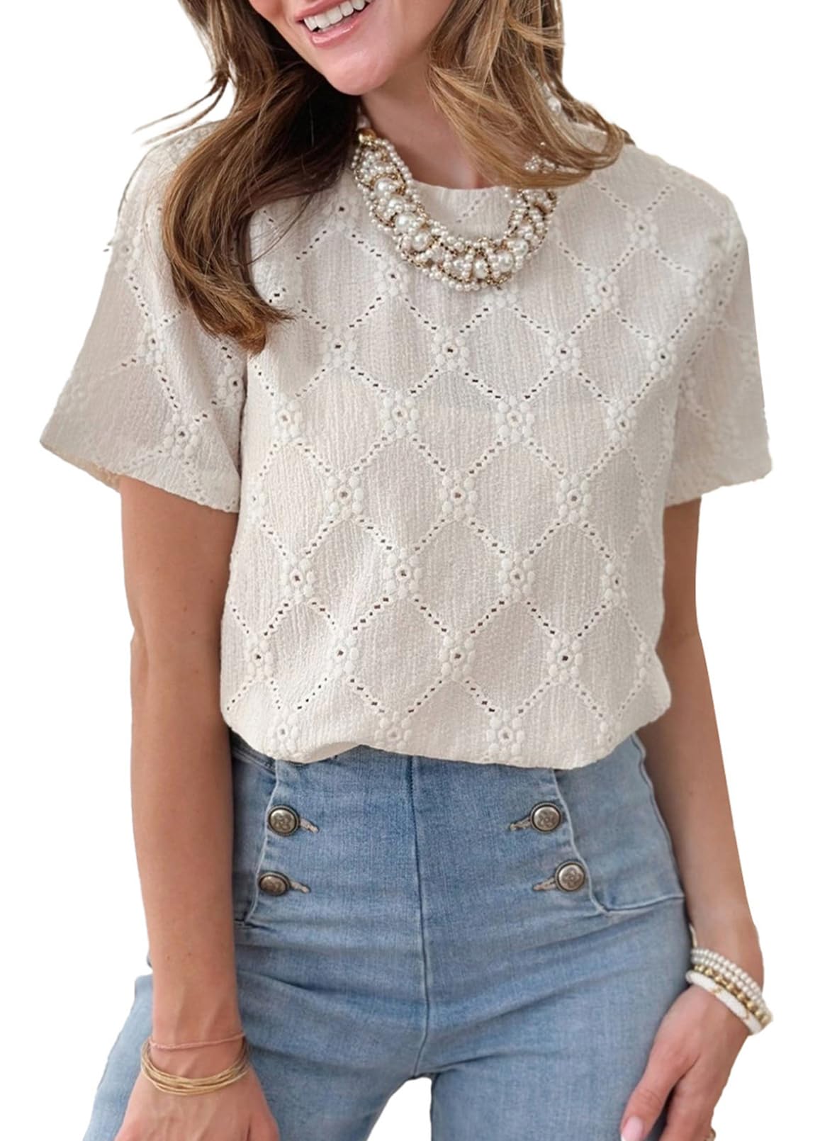 Top Tipo Túnica Dokotoo Para Mujer, Manga Corta, Verano, Bordado Con Ojales - Venta Internacional.