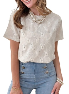 Foto 1 | Top Tipo Túnica Dokotoo Para Mujer, Manga Corta, Verano, Bordado Con Ojales - Venta Internacional.