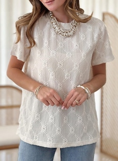 Foto 3 | Top Tipo Túnica Dokotoo Para Mujer, Manga Corta, Verano, Bordado Con Ojales - Venta Internacional.