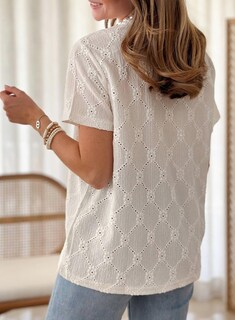 Foto 4 | Top Tipo Túnica Dokotoo Para Mujer, Manga Corta, Verano, Bordado Con Ojales - Venta Internacional.