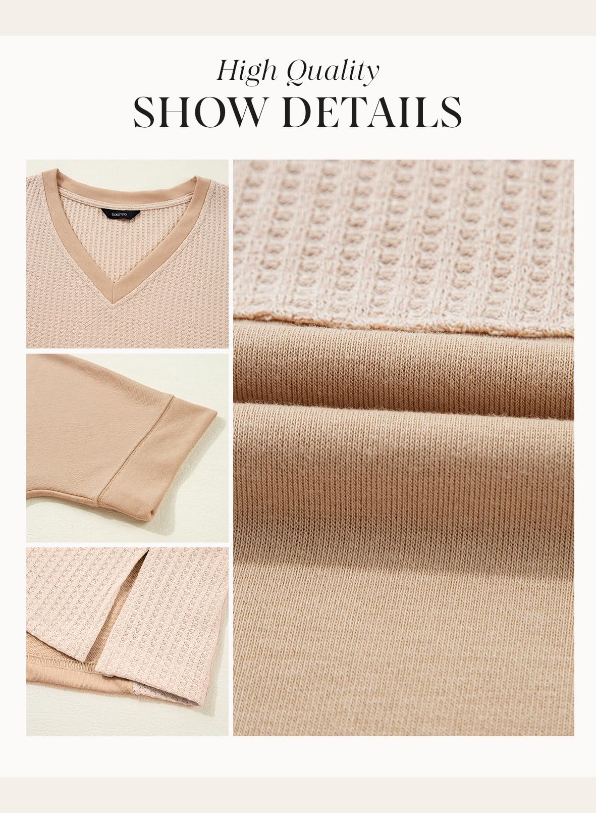 Foto 7 | Camiseta Dokotoo Brown Sobredimensionada De Punto Gofrado Con Cuello En V Para Mujer 2025 - Venta Internacional.