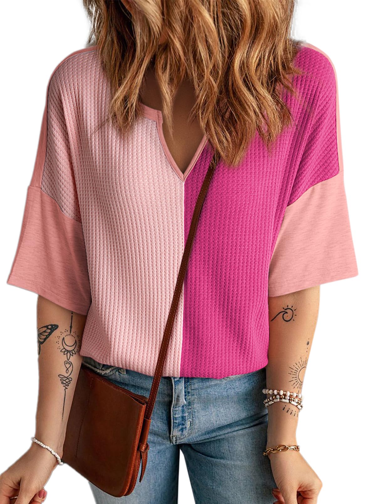 Top Dokotoo Going Out Fluffy Touch Waffle Para Mujer, Color Rosa Intenso - Venta Internacional.