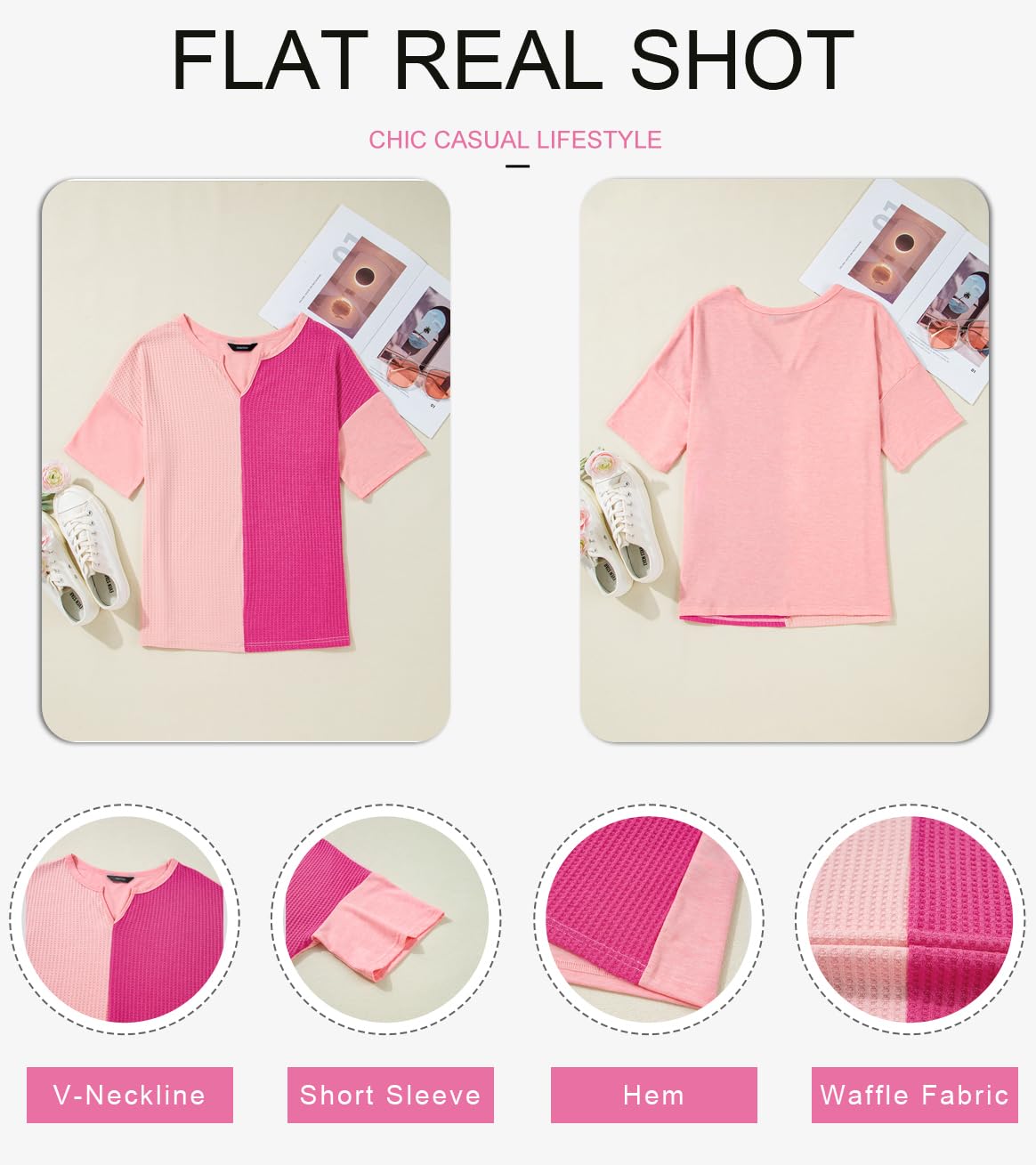 Foto 5 pulgar | Top Dokotoo Going Out Fluffy Touch Waffle Para Mujer, Color Rosa Intenso - Venta Internacional.