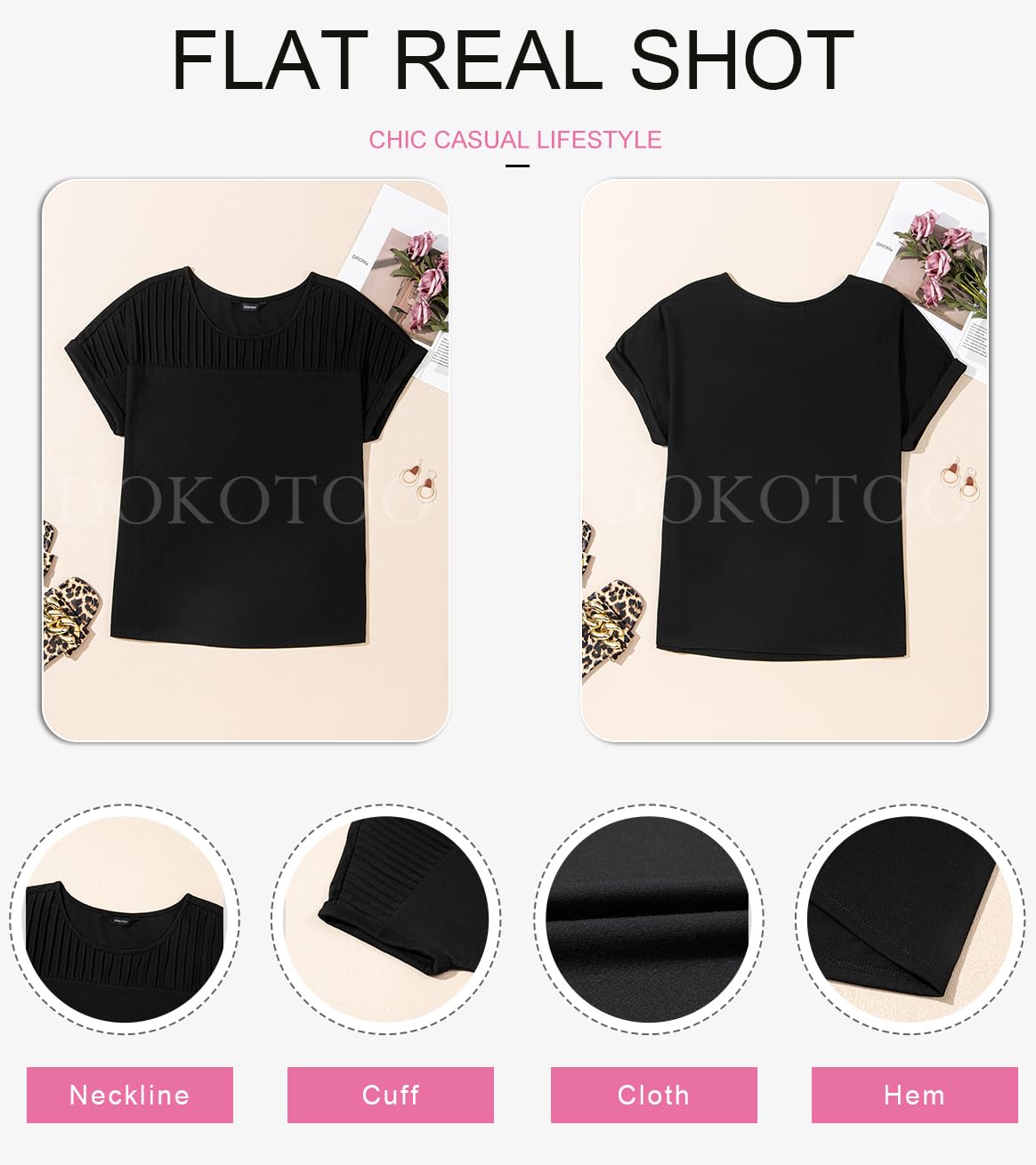 Foto 6 pulgar | Tops Dokotoo Para Mujer, Elegantes E Informales, Cuello Redondo, Manga Corta - Venta Internacional.