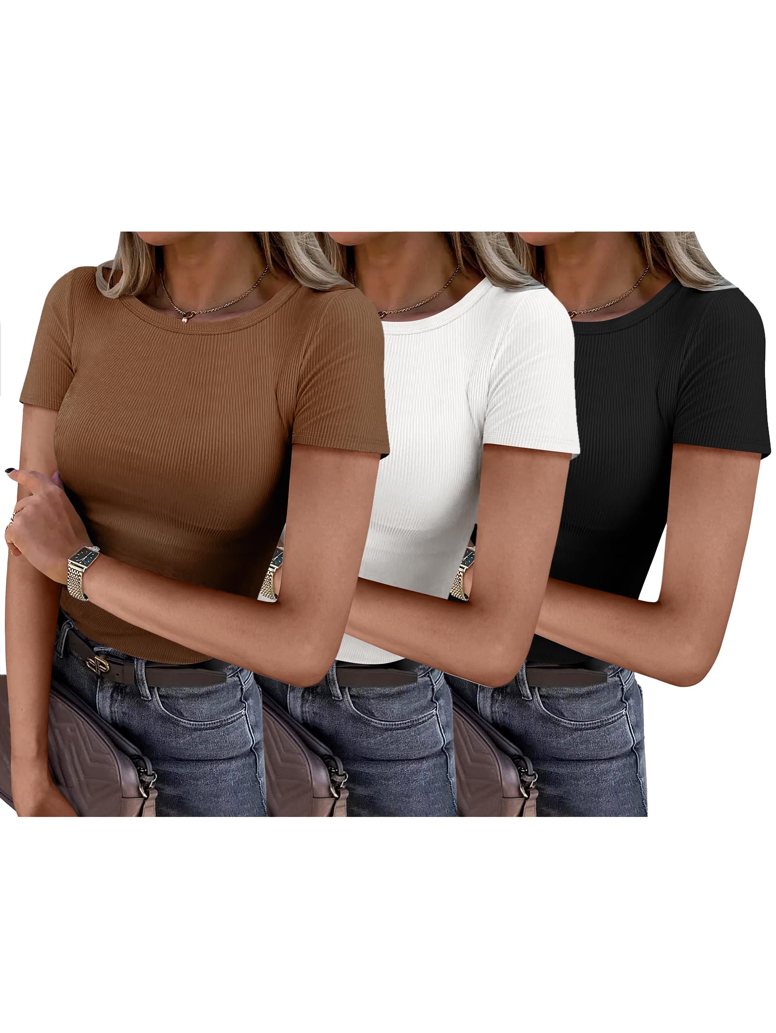 Camiseta Anrabess 2025 Para Mujer, Manga Corta, Punto Acanalado, Corte Ajustado - Venta Internacional.