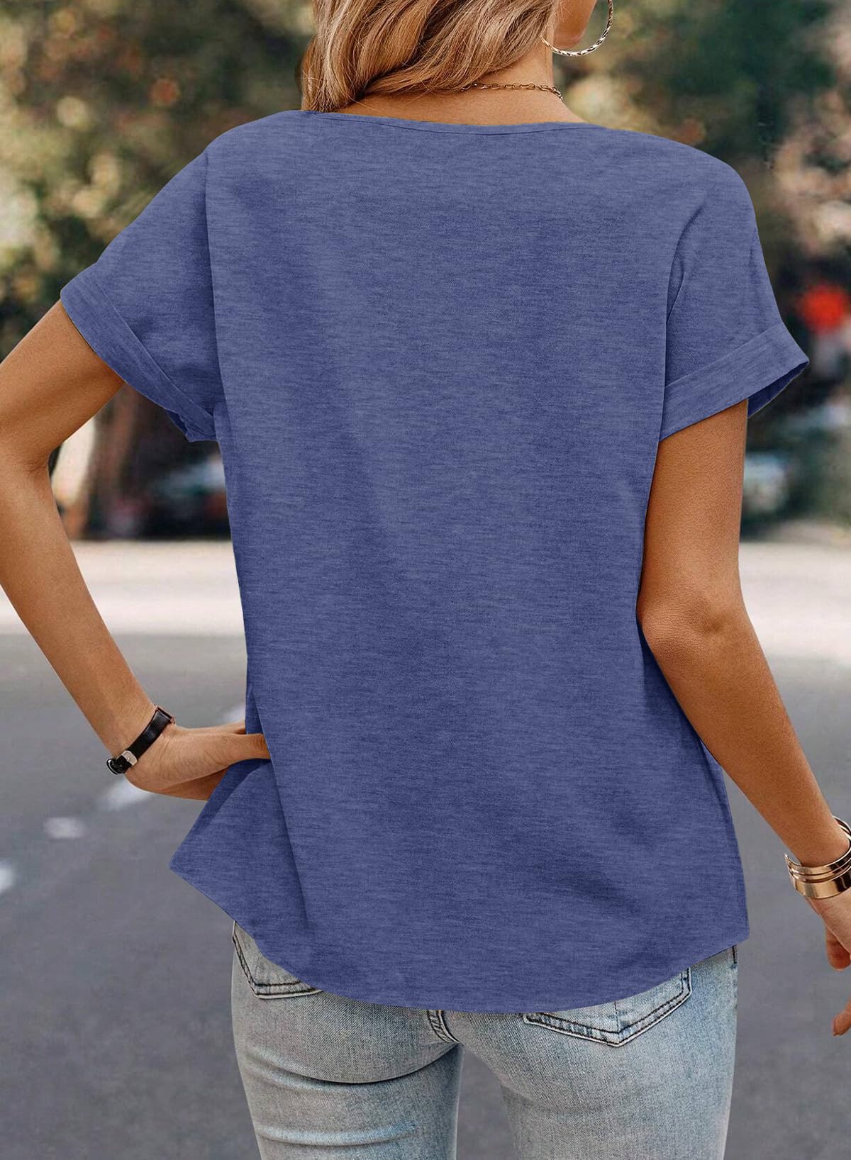 Foto 4 | Top Tipo Túnica Dokotoo Para Mujer, Manga Corta, Azul, Talla M - Venta Internacional.