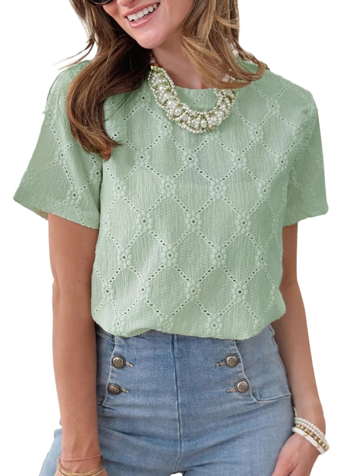Foto 2 pulgar | Camiseta Dokotoo De Verano Con Cuello Redondo Para Mujer, Color Verde, Talla S - Venta Internacional.