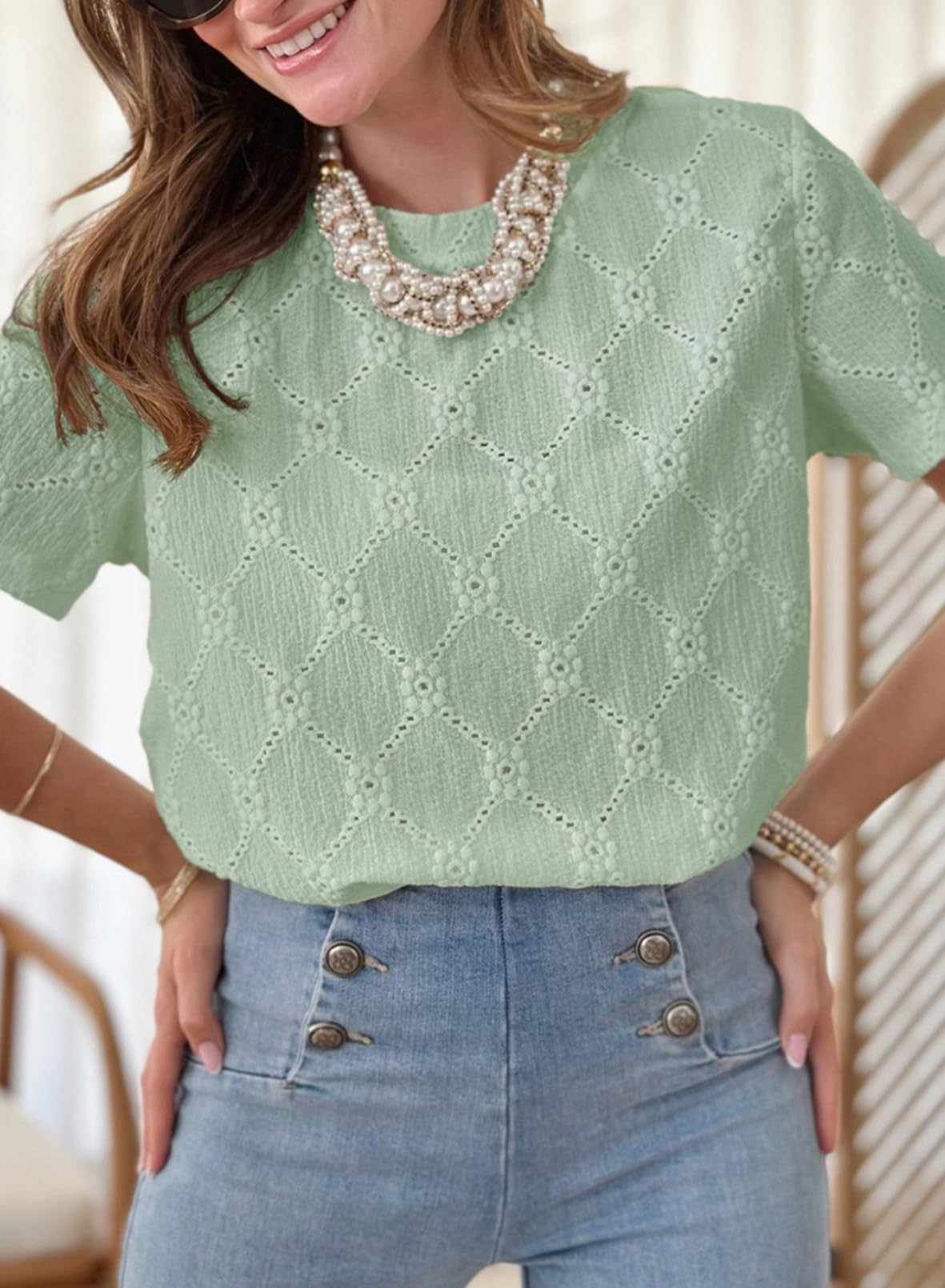 Foto 3 pulgar | Camiseta Dokotoo De Verano Con Cuello Redondo Para Mujer, Color Verde, Talla S - Venta Internacional.