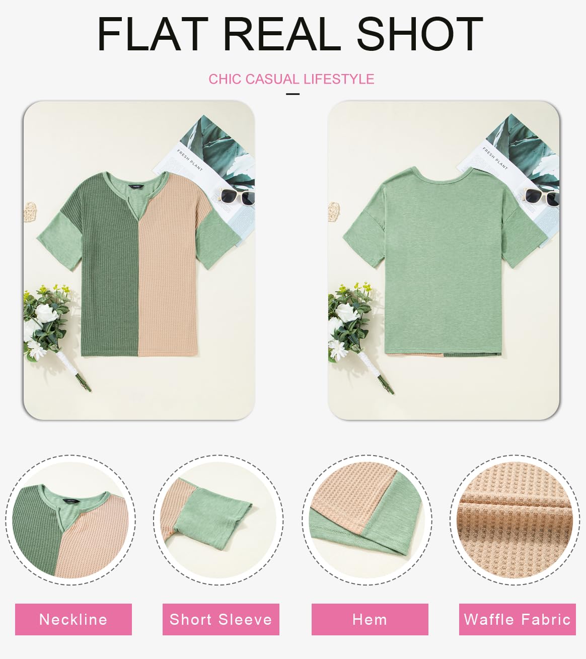 Foto 4 pulgar | Top Dokotoo Para Mujer, Cuello En V, Manga Corta, Punto Gofrado, Verde - Venta Internacional.