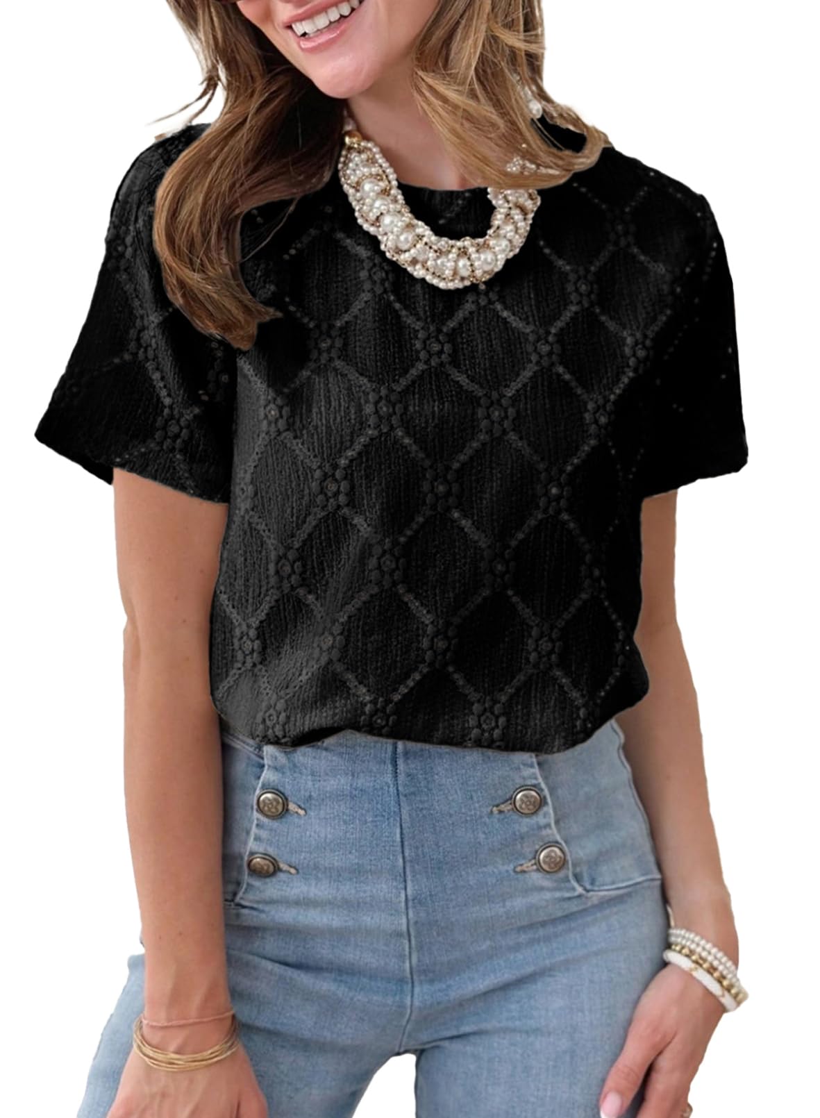 Camiseta Tipo Túnica Dokotoo Para Mujer, Manga Corta, Verano, Con Ojales, Color Negro - Venta Internacional.