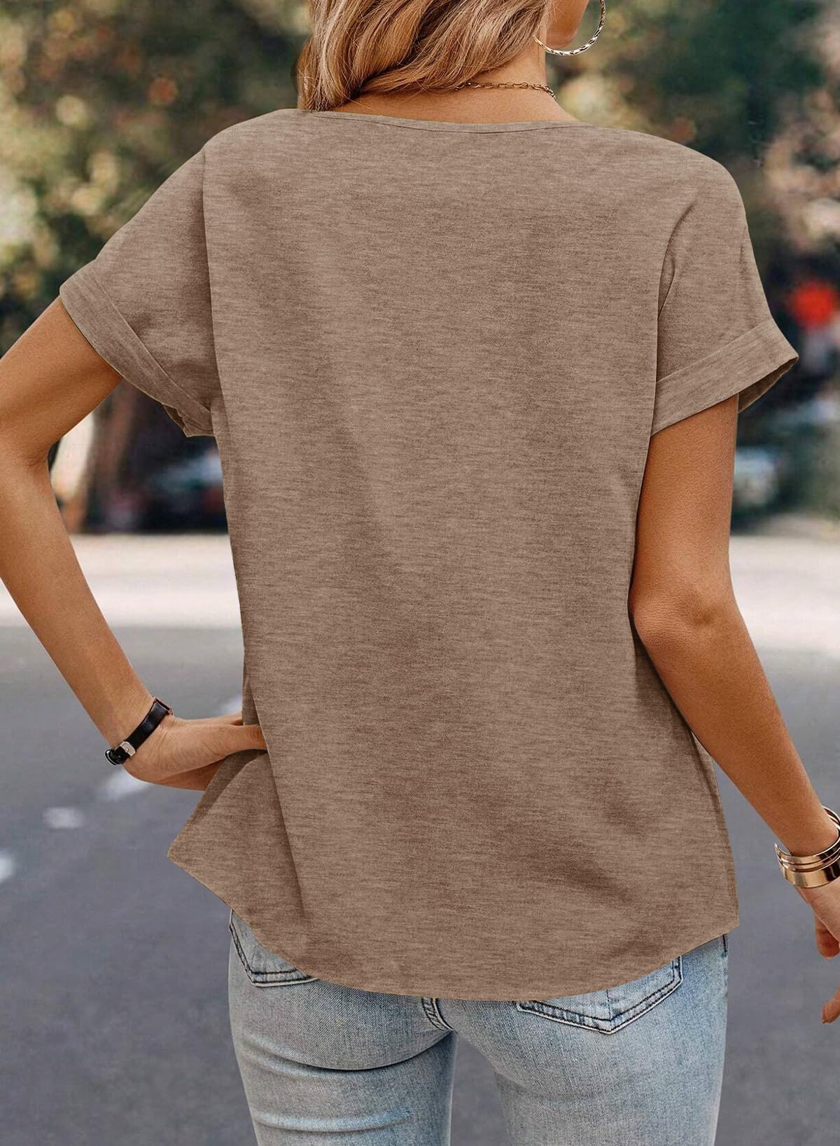 Foto 4 pulgar | Tops Dokotoo Summer Para Mujer, Moda, Manga Corta, Color Caqui Oscuro - Venta Internacional.