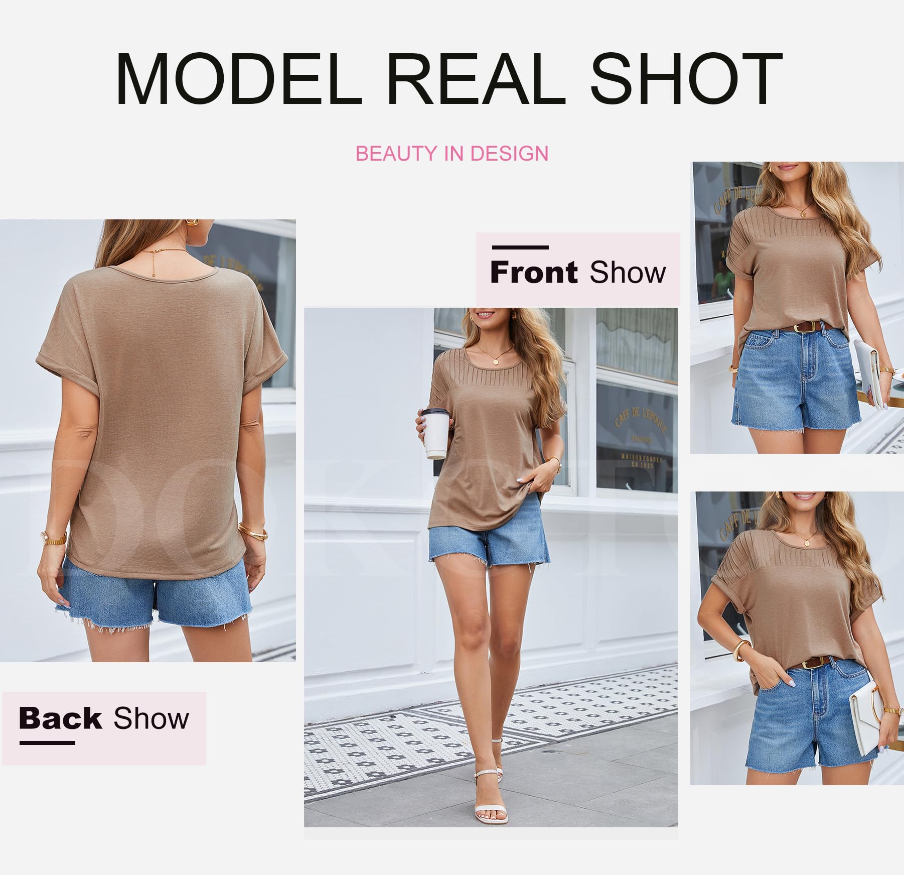 Foto 6 pulgar | Tops Dokotoo Summer Para Mujer, Moda, Manga Corta, Color Caqui Oscuro - Venta Internacional.