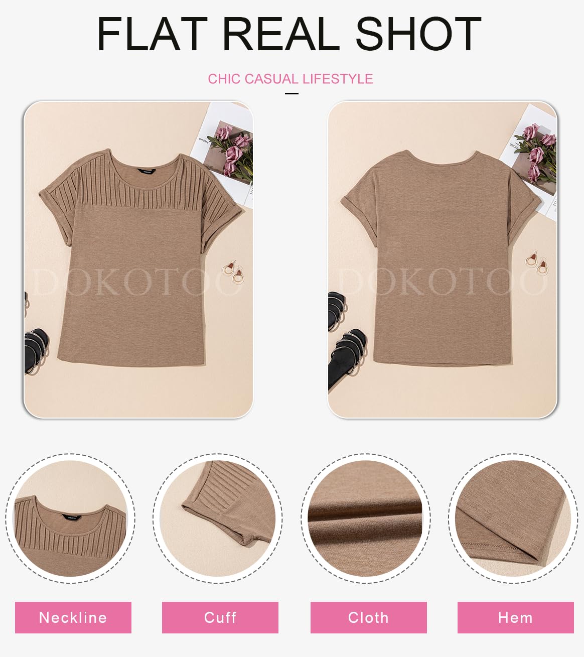 Foto 7 pulgar | Tops Dokotoo Summer Para Mujer, Moda, Manga Corta, Color Caqui Oscuro - Venta Internacional.