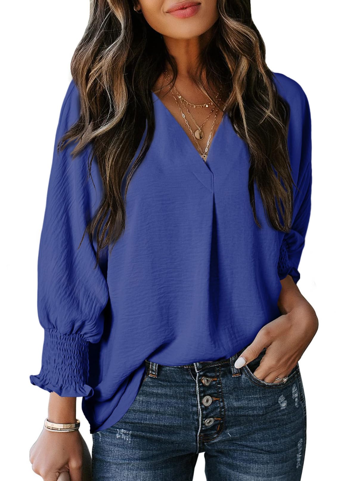 Foto 2 pulgar | Blusas Dokotoo Para Mujer De Color Azul Oscuro Con Cuello En V Para Primavera De 2025 - Venta Internacional.