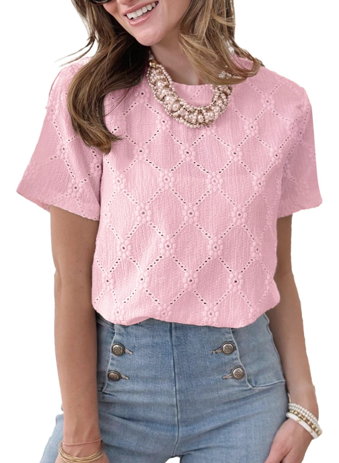 Foto 2 pulgar | Camiseta Dokotoo Para Mujer, Cuello Redondo, Bordada, Color Rosa S - Venta Internacional.