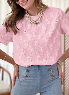 Foto 2 | Camiseta Dokotoo Para Mujer, Cuello Redondo, Bordada, Color Rosa S - Venta Internacional.
