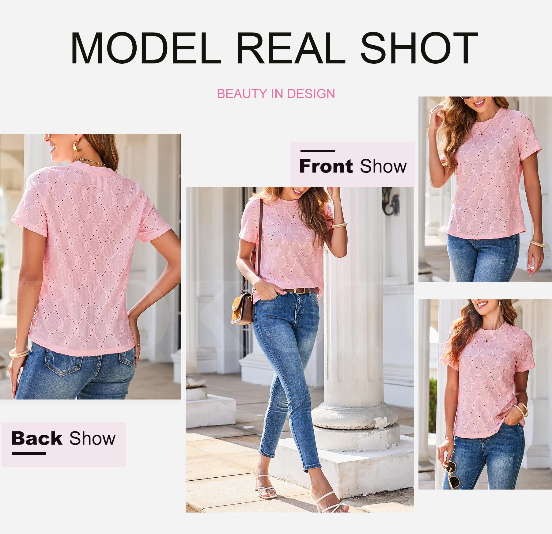 Foto 6 pulgar | Camiseta Dokotoo Para Mujer, Cuello Redondo, Bordada, Color Rosa S - Venta Internacional.
