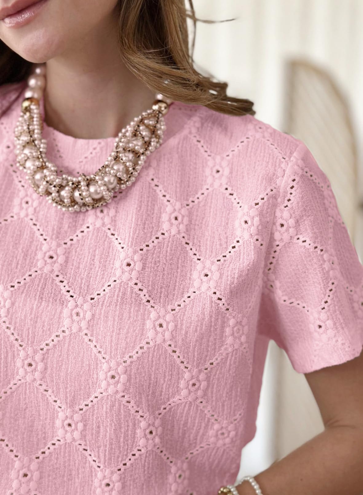 Foto 6 | Camiseta Dokotoo Para Mujer, Cuello Redondo, Bordada, Color Rosa S - Venta Internacional.