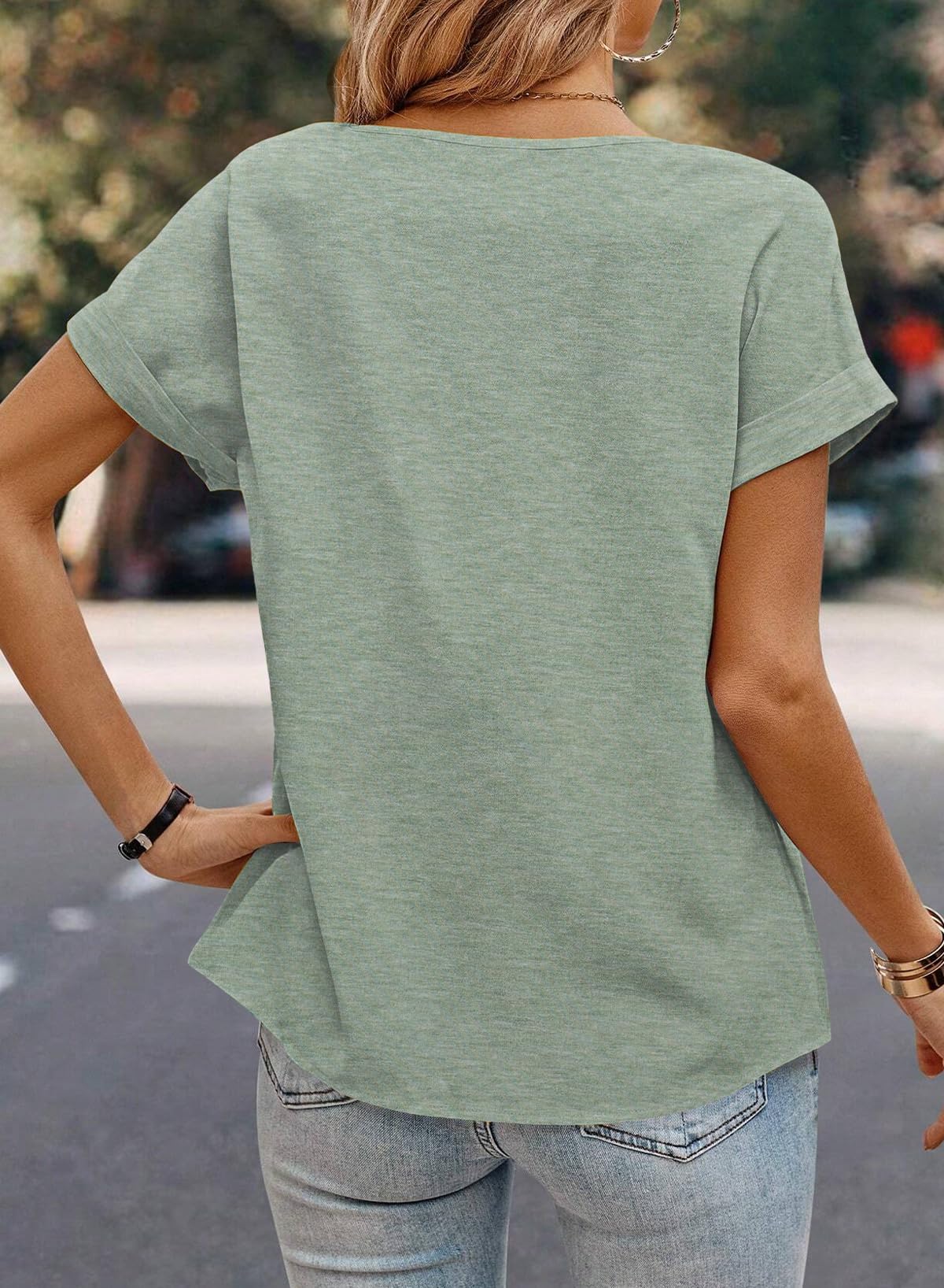 Foto 4 pulgar | Camiseta Dokotoo Para Mujer, Talla Grande, Verde Veraniego, Corte Holgado - Venta Internacional.