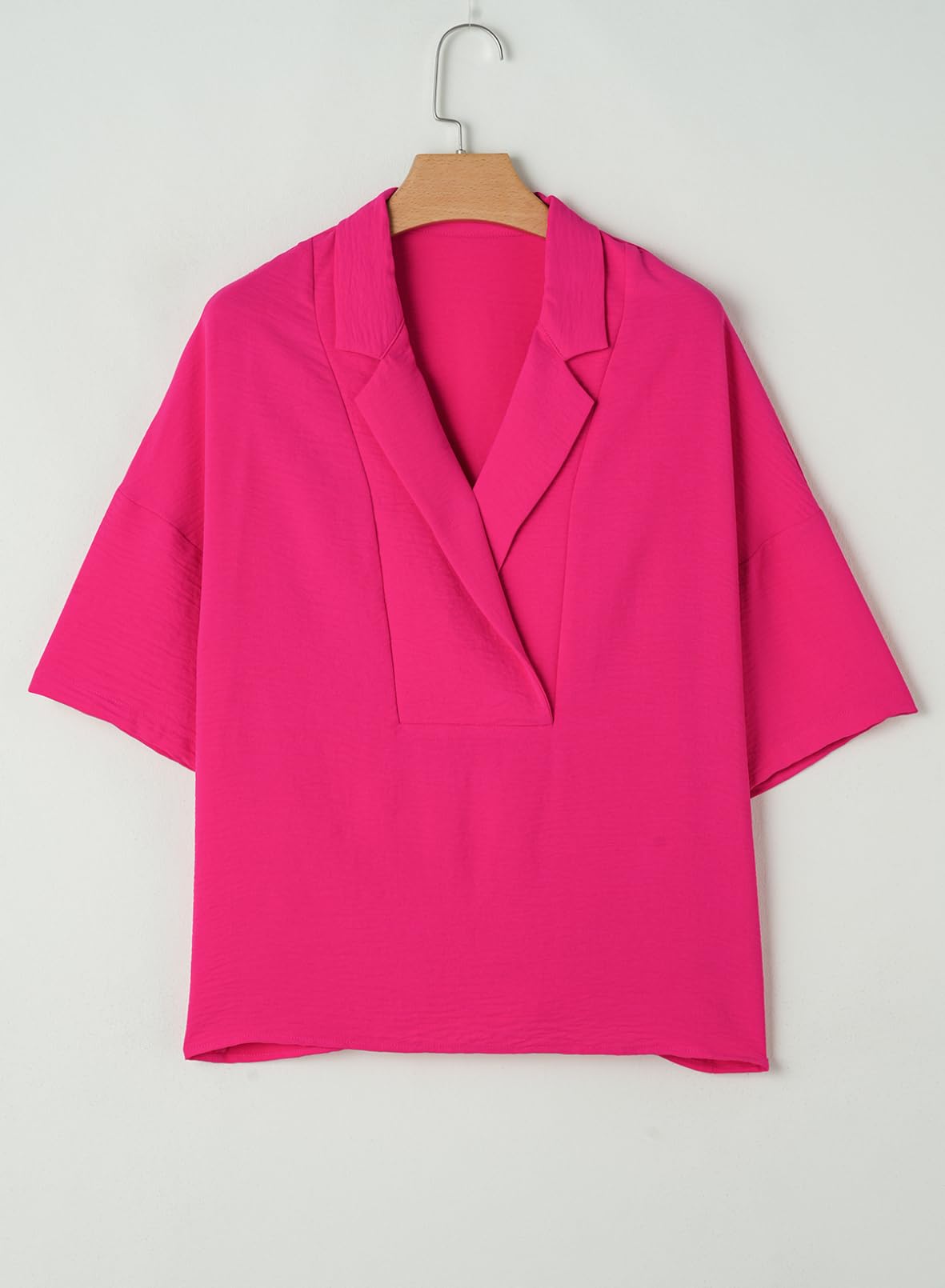 Foto 7 pulgar | Camisa Elegante Para Mujer, Cuello En V, Manga Corta, Manga Ancha, Rojo Rosa - Venta Internacional.