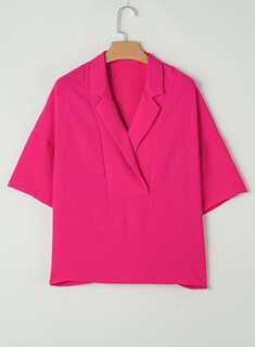 Foto 6 | Camisa Elegante Para Mujer, Cuello En V, Manga Corta, Manga Ancha, Rojo Rosa - Venta Internacional.