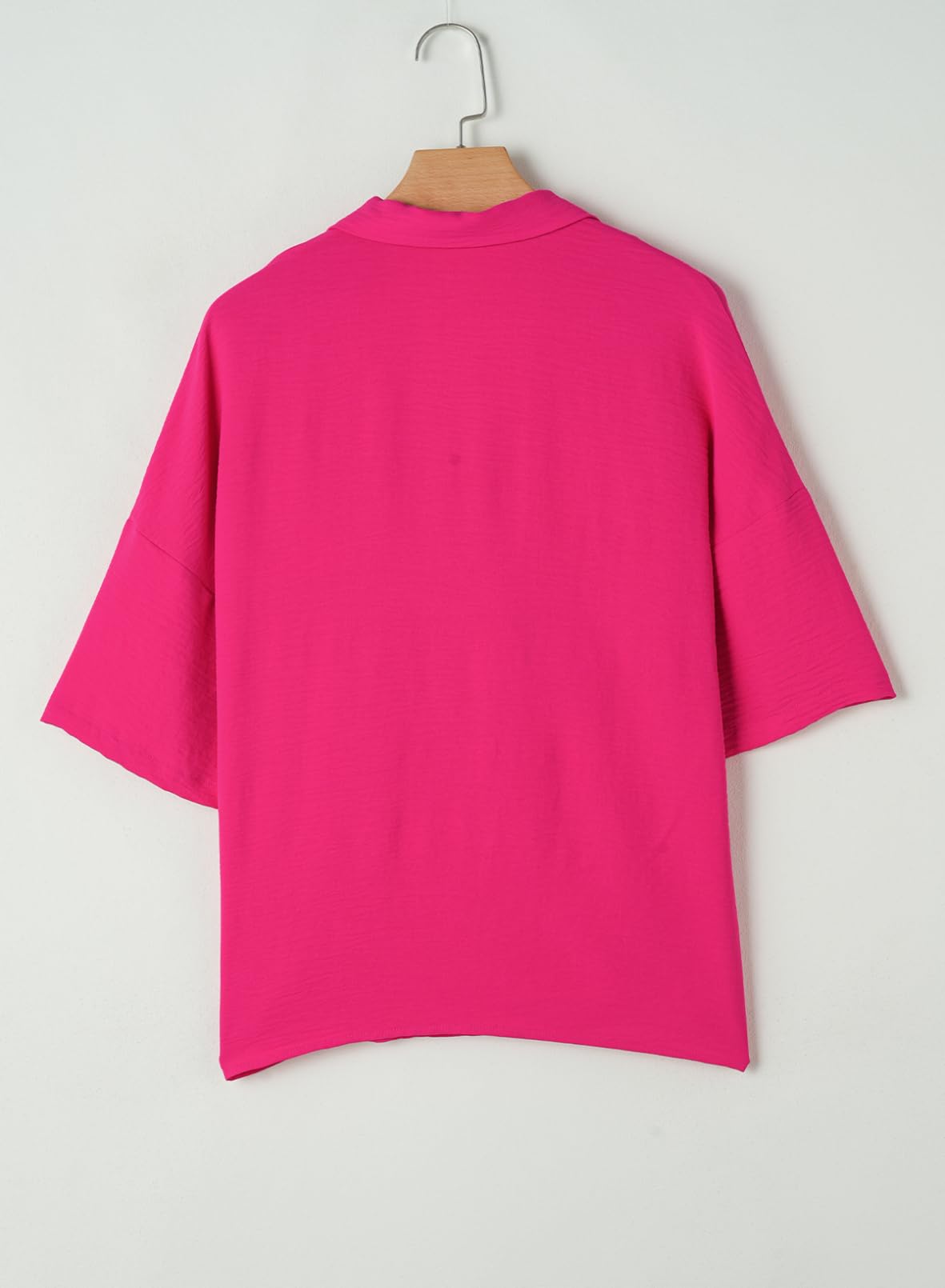 Foto 8 pulgar | Camisa Elegante Para Mujer, Cuello En V, Manga Corta, Manga Ancha, Rojo Rosa - Venta Internacional.