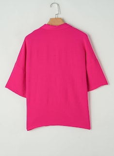 Foto 7 | Camisa Elegante Para Mujer, Cuello En V, Manga Corta, Manga Ancha, Rojo Rosa - Venta Internacional.