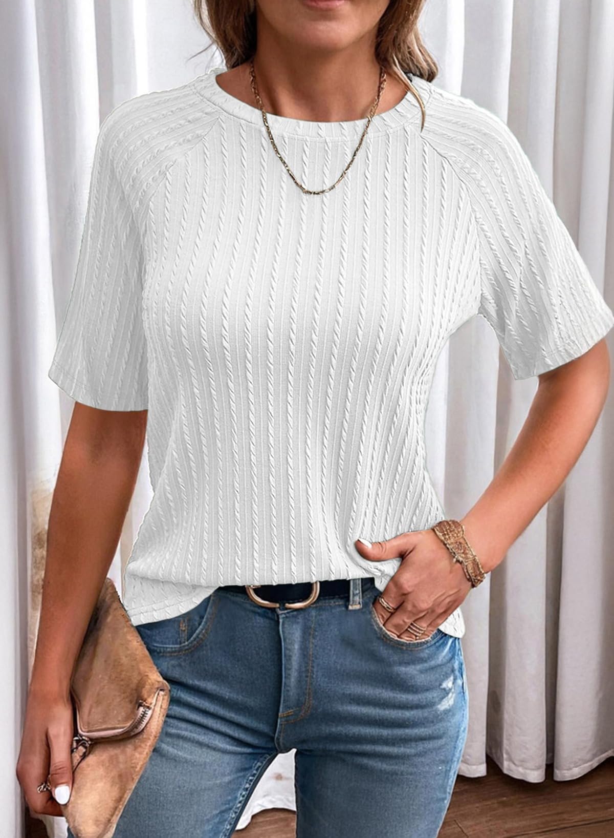 Foto 3 pulgar | Camiseta Dokotoo Para Mujer, Verano 2025, Manga Corta, Color Blanco, Talla S - Venta Internacional.