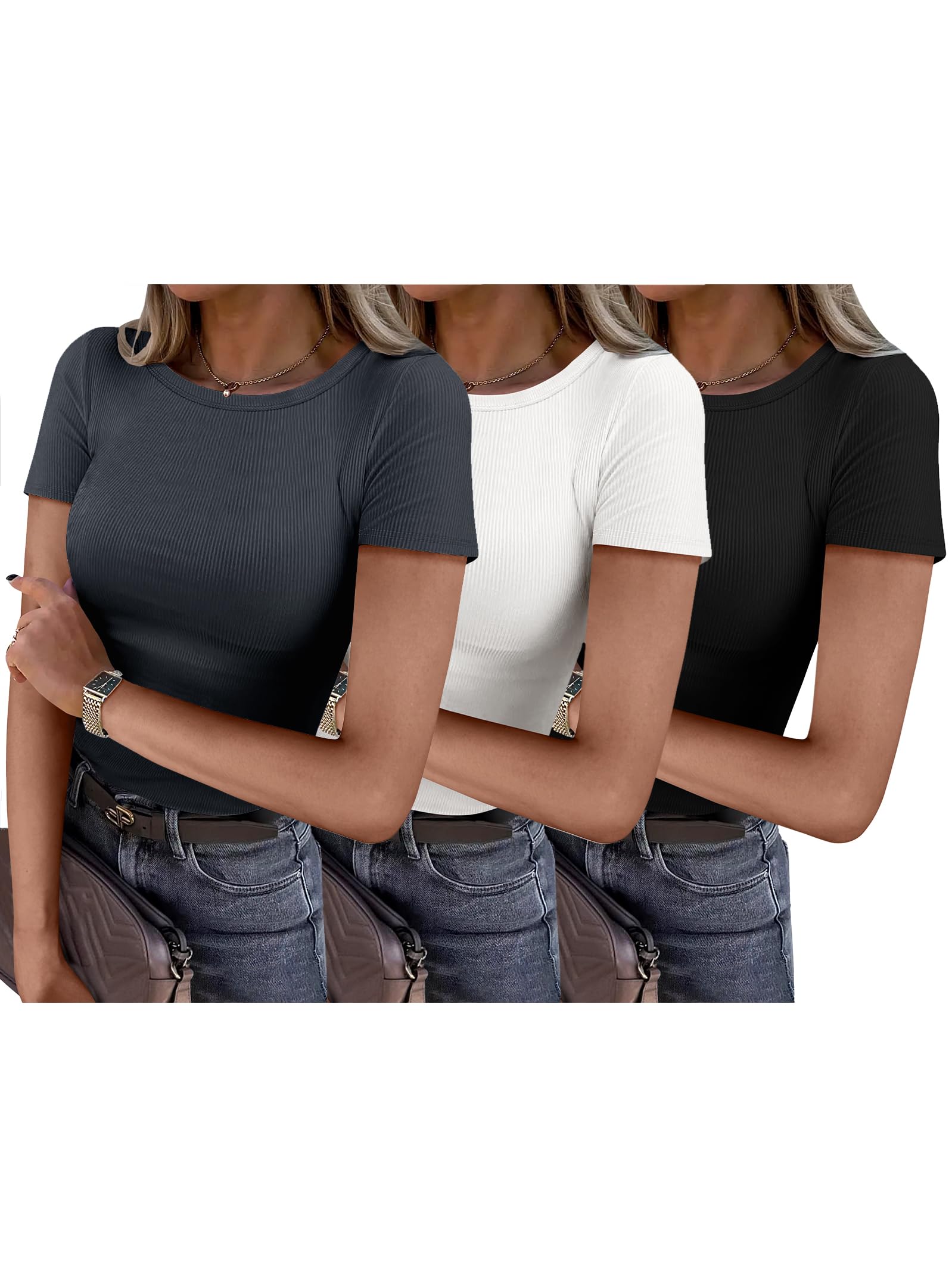 Camiseta Anrabess 2025 Para Mujer, Manga Corta, Punto Acanalado, Corte Ajustado - Venta Internacional.