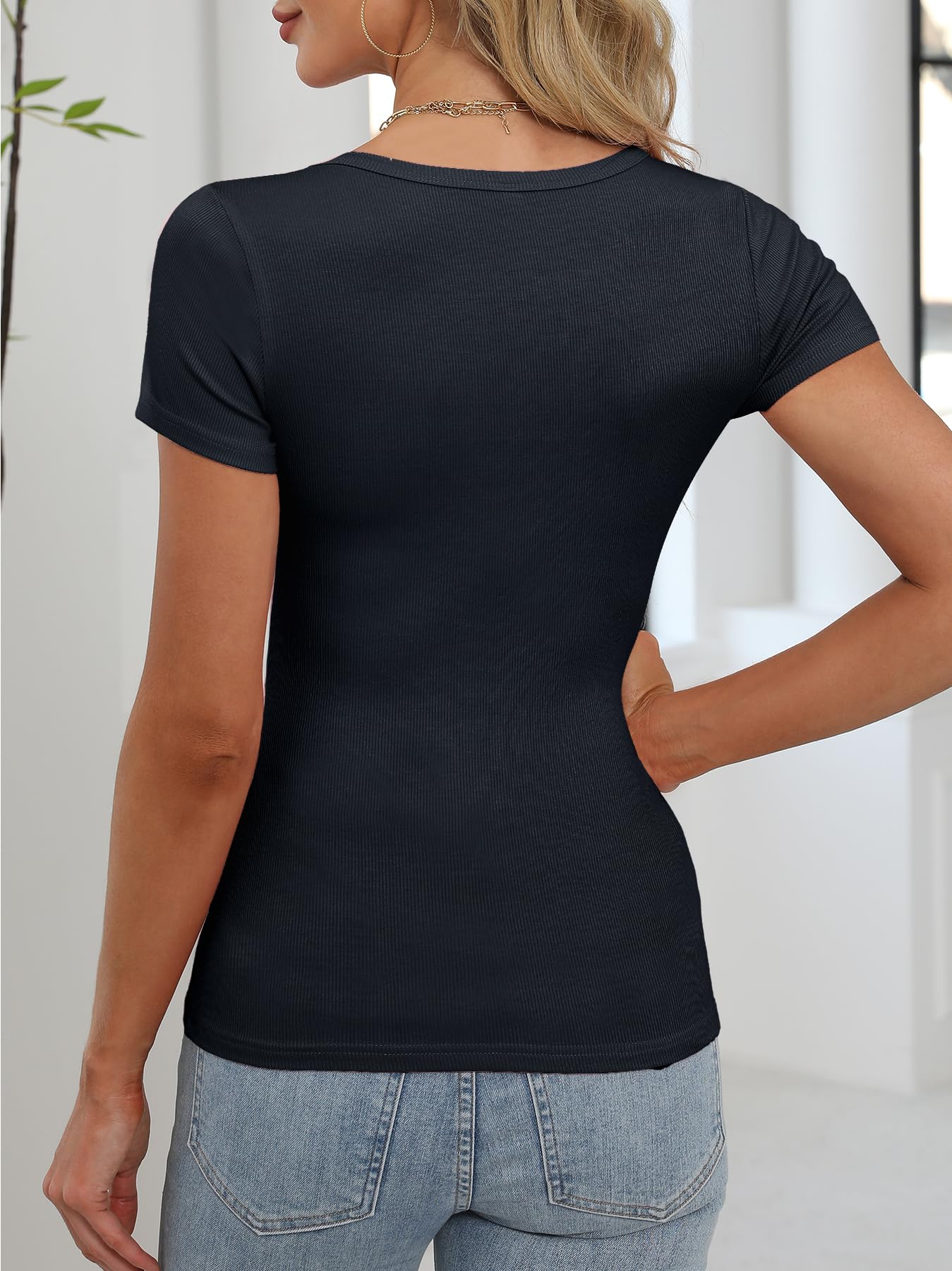 Foto 4 pulgar | Camiseta Anrabess 2025 Para Mujer, Manga Corta, Punto Acanalado, Corte Ajustado - Venta Internacional.