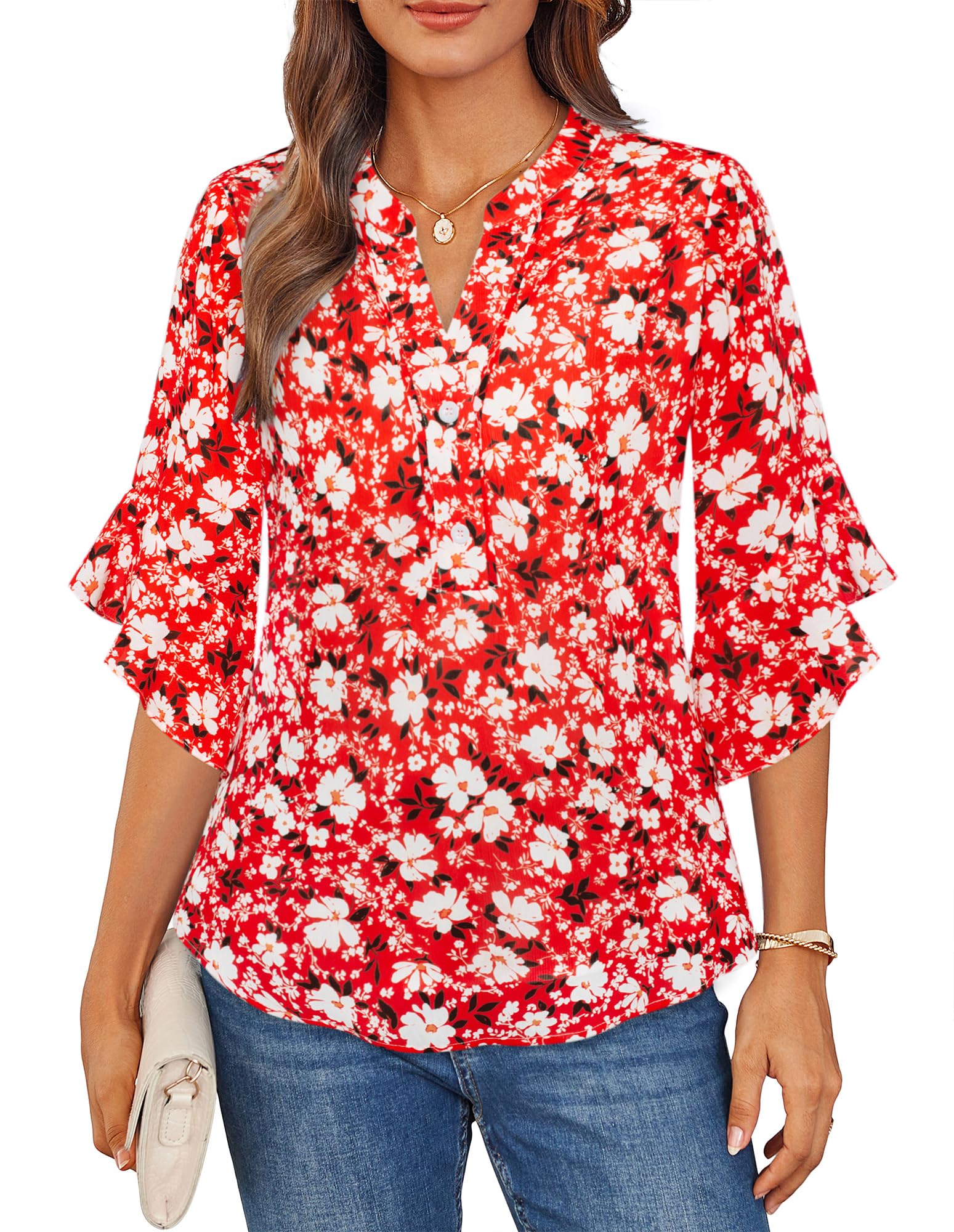 Blusa Grace Karin Con Estampado Floral Y Manga 3/4 Con Cuello En V Para Mujer - Venta Internacional.