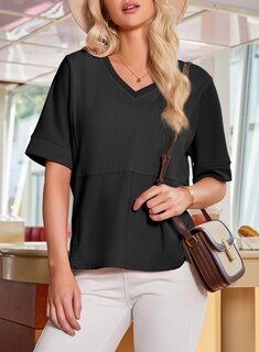 Foto 6 | Tops Dokotoo, Camisetas Casuales Para Mujer, Color Negro, Punto Gofrado, Cuello En V - Venta Internacional.