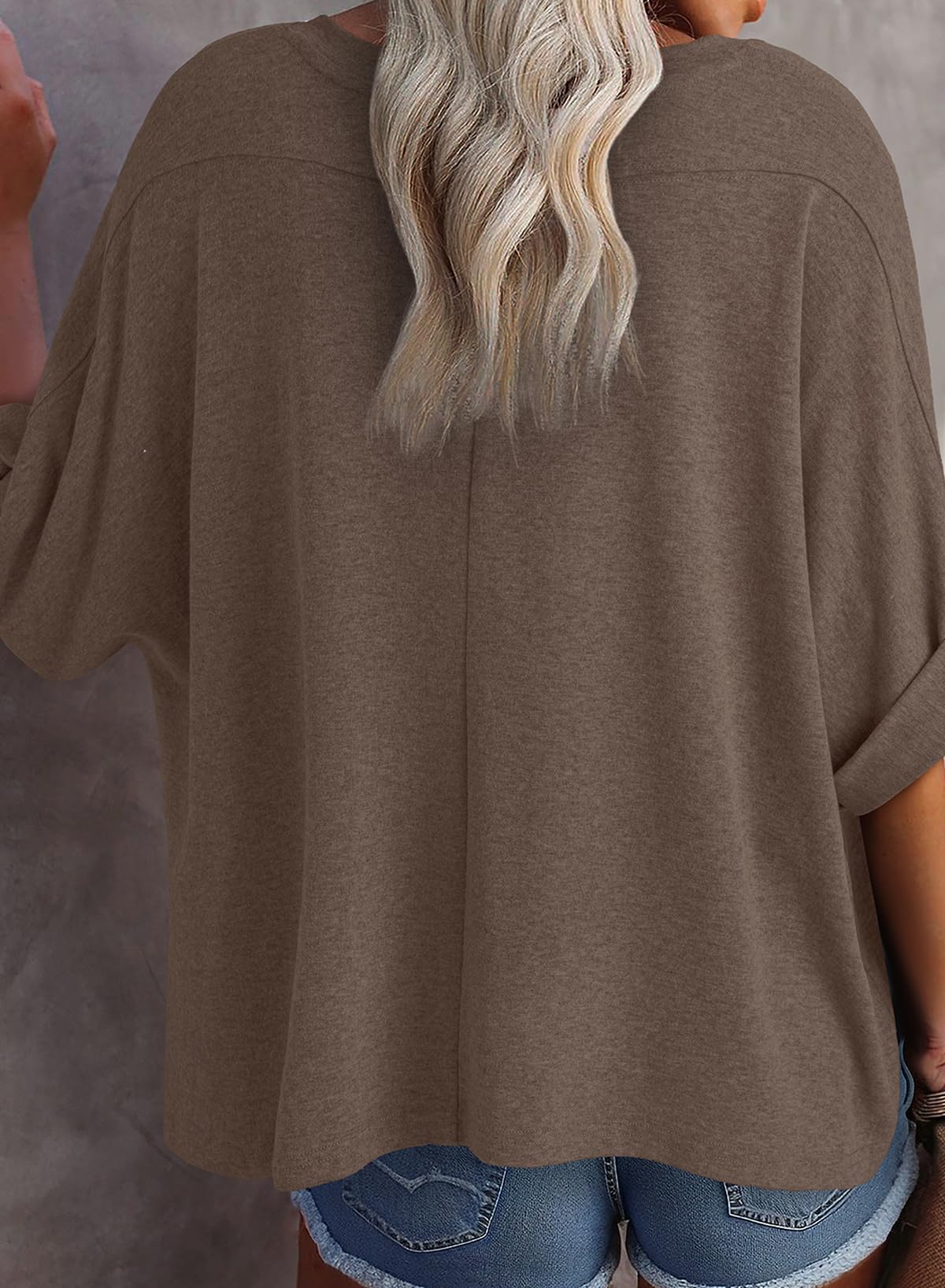 Foto 6 pulgar | Camiseta Dokotoo Para Mujer, Cuello En V, Manga Corta, Holgada, Color Marrón S - Venta Internacional.
