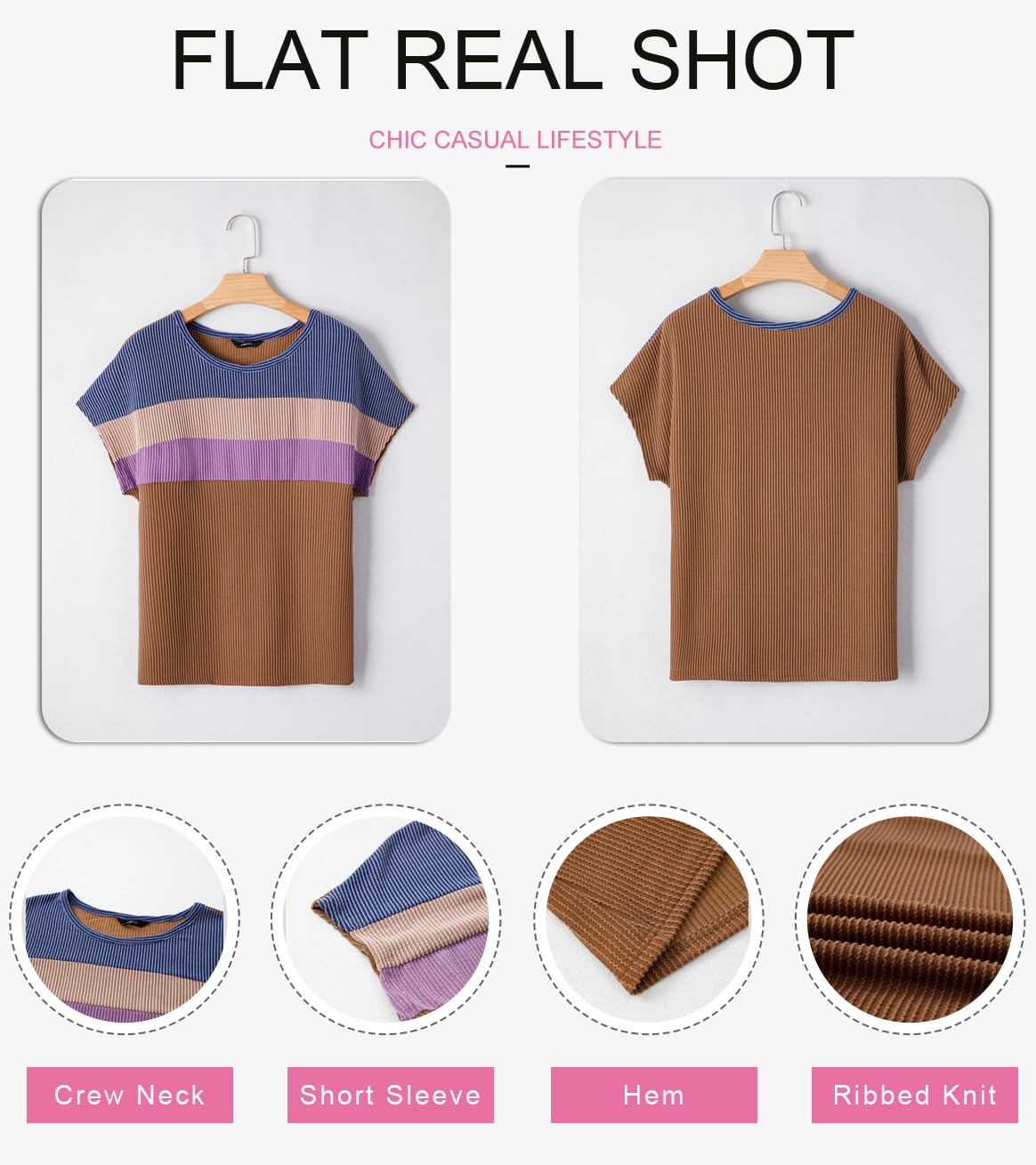 Foto 4 pulgar | Camisa Dokotoo Manga Corta Colorblock Para Mujer Marrón Oscuro - Venta Internacional.