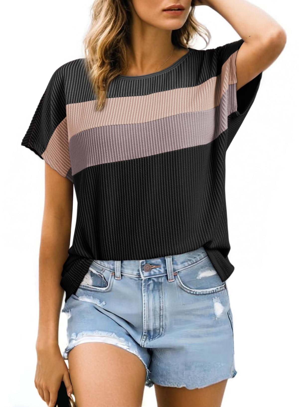 Foto 1 | Top Dokotoo Summer Fashion 2025 Con Bloques De Color Negro Acanalado - Venta Internacional.