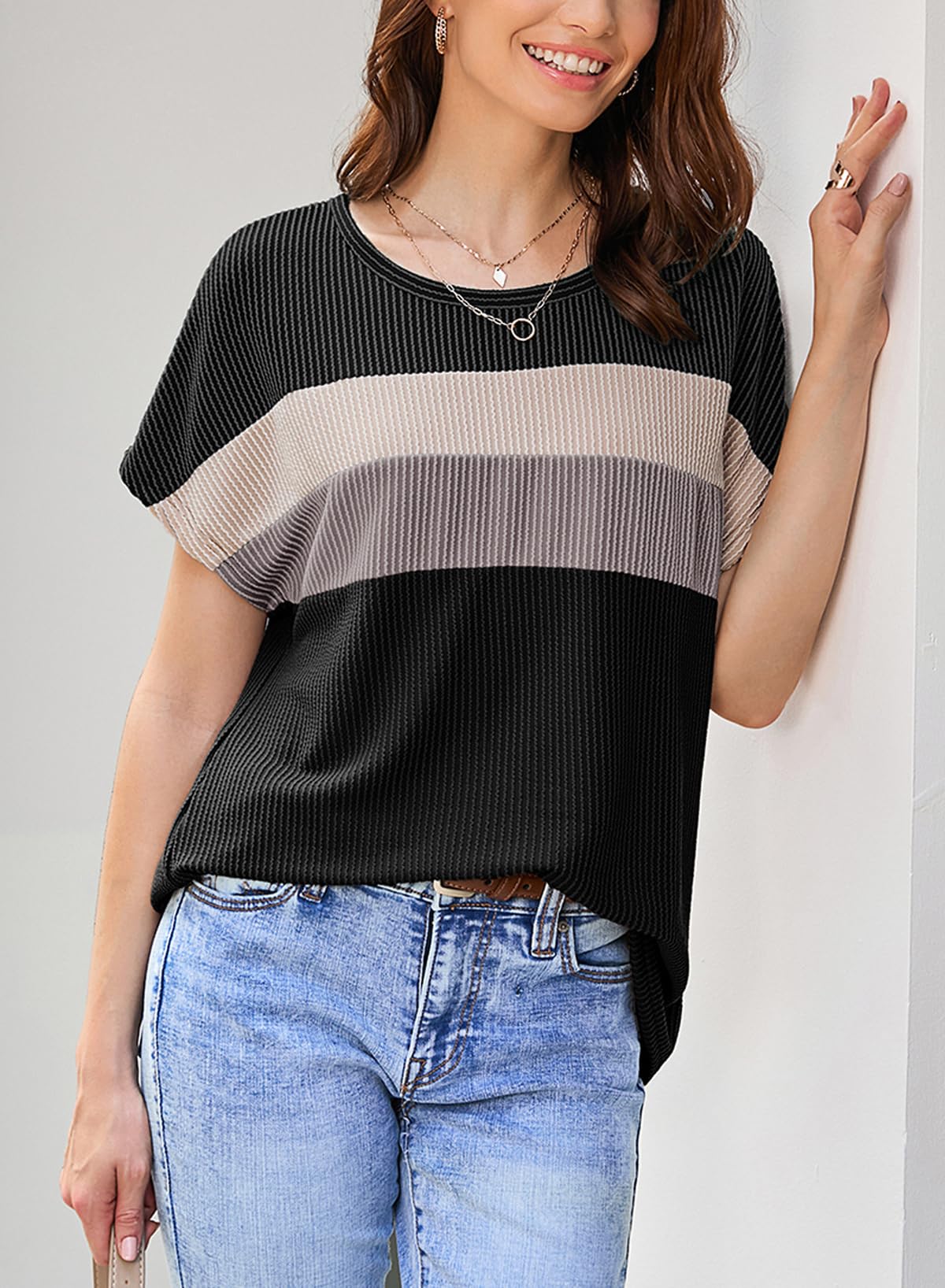 Foto 3 | Top Dokotoo Summer Fashion 2025 Con Bloques De Color Negro Acanalado - Venta Internacional.
