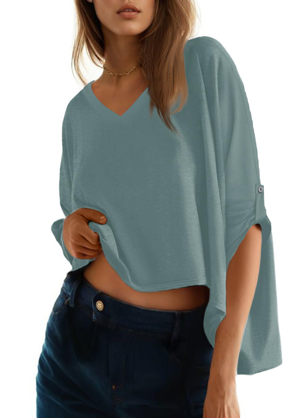 Blusas Dokotoo Para Mujer, Manga Corta, Cuello En V, Color Azul Xl - Venta Internacional.