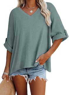 Foto 2 | Blusas Dokotoo Para Mujer, Manga Corta, Cuello En V, Color Azul Xl - Venta Internacional.