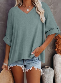 Foto 3 | Blusas Dokotoo Para Mujer, Manga Corta, Cuello En V, Color Azul Xl - Venta Internacional.