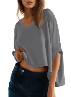 Foto 1 | Camiseta Dokotoo Para Mujer, Cuello En V, Manga Corta, Color Gris S - Venta Internacional.