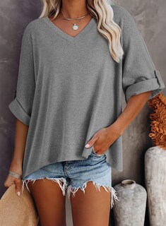 Foto 3 | Camiseta Dokotoo Para Mujer, Cuello En V, Manga Corta, Color Gris S - Venta Internacional.