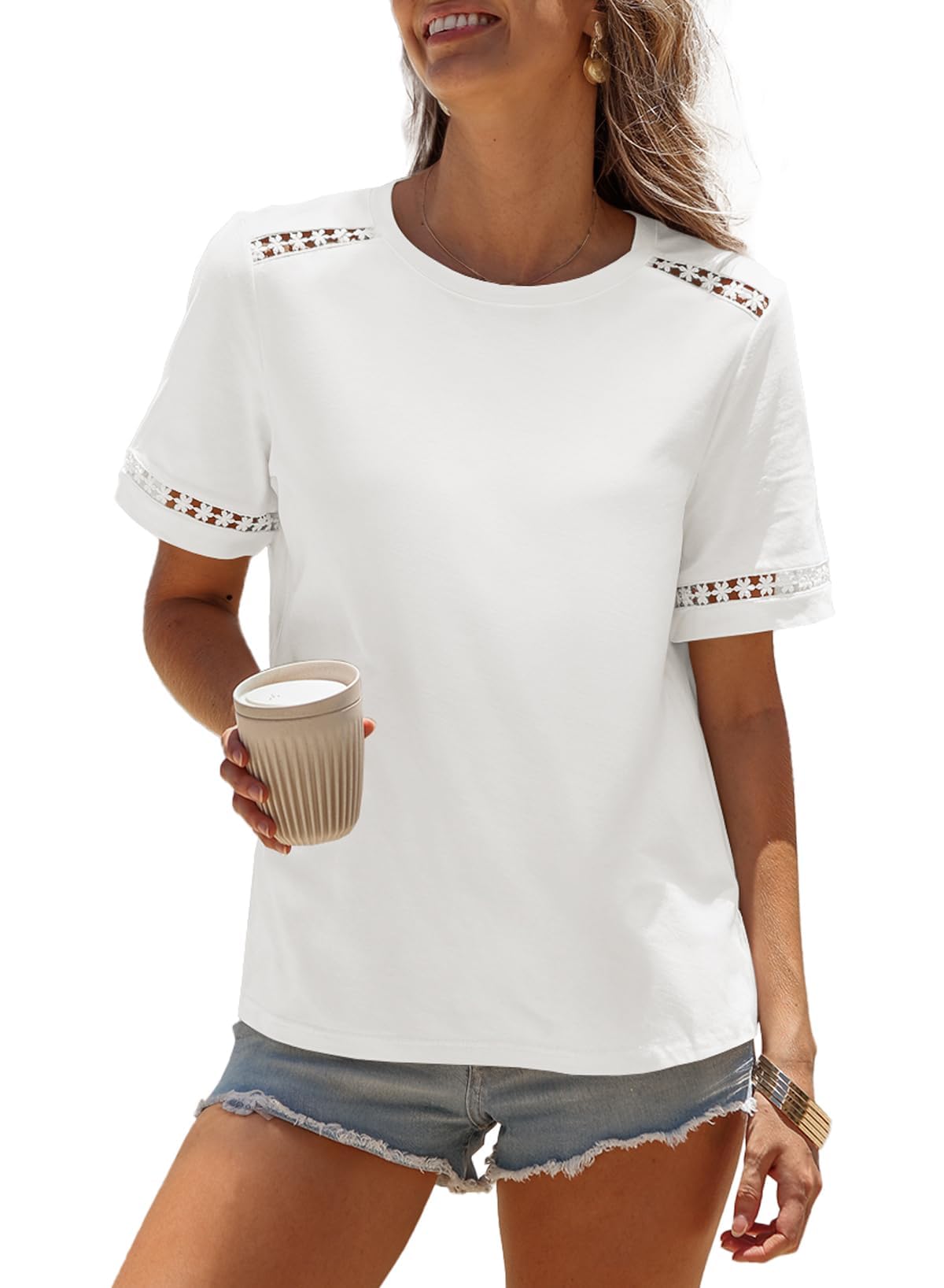 Top Blencot - Túnica De Primavera Con Cuello Redondo Para Mujer, Algodón Blanco - Venta Internacional.