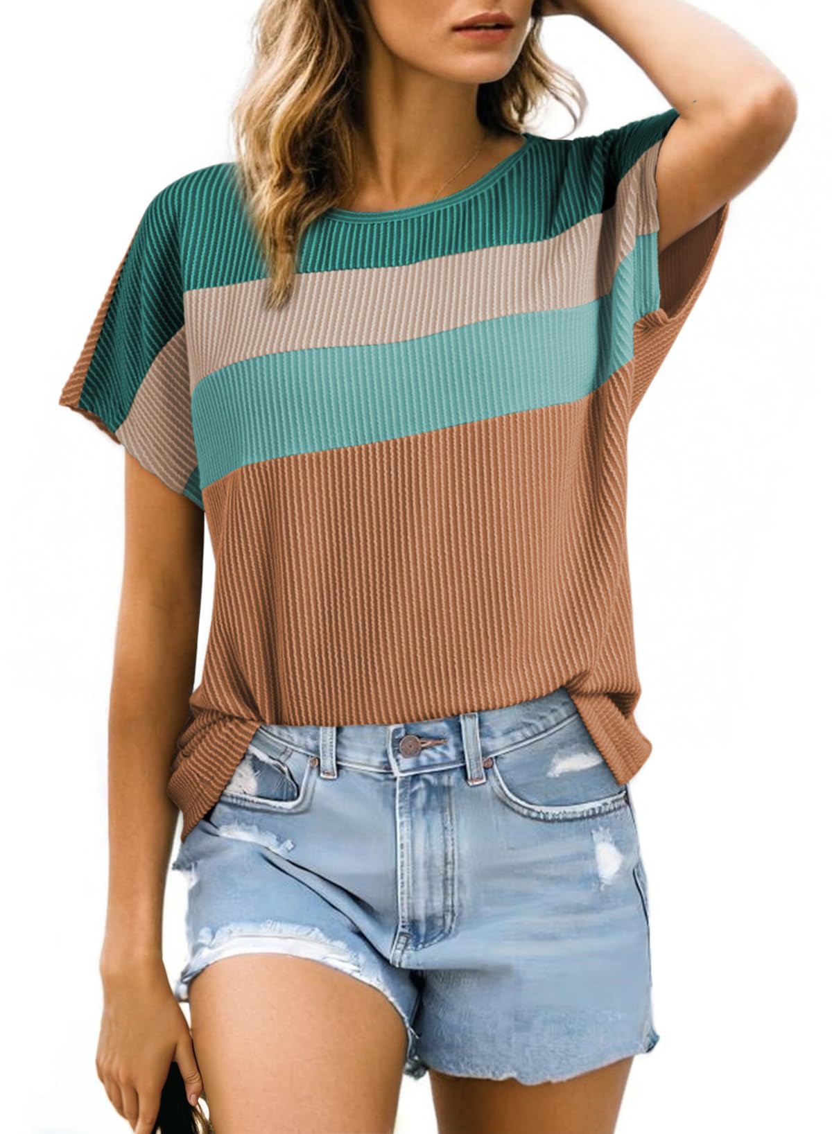 Foto 1 | Top Dokotoo Summer Fashion 2025 De Punto Acanalado Con Bloques De Color Para Mujer - Venta Internacional.
