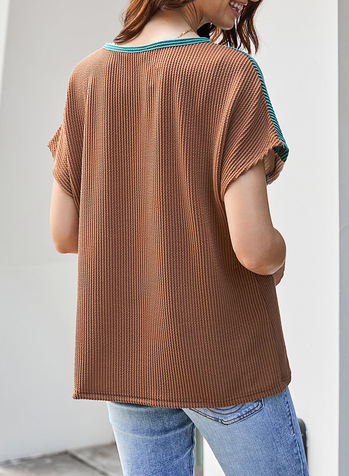 Foto 2 | Top Dokotoo Summer Fashion 2025 De Punto Acanalado Con Bloques De Color Para Mujer - Venta Internacional.