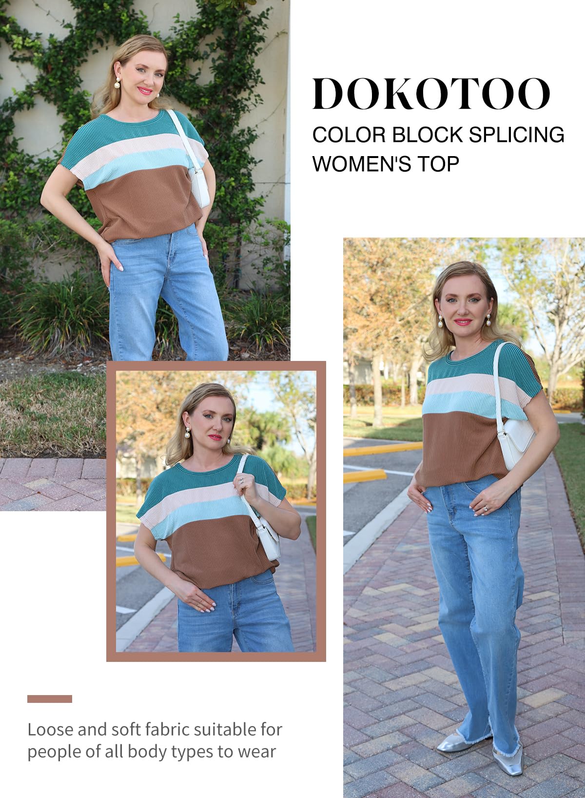 Foto 5 | Top Dokotoo Summer Fashion 2025 De Punto Acanalado Con Bloques De Color Para Mujer - Venta Internacional.
