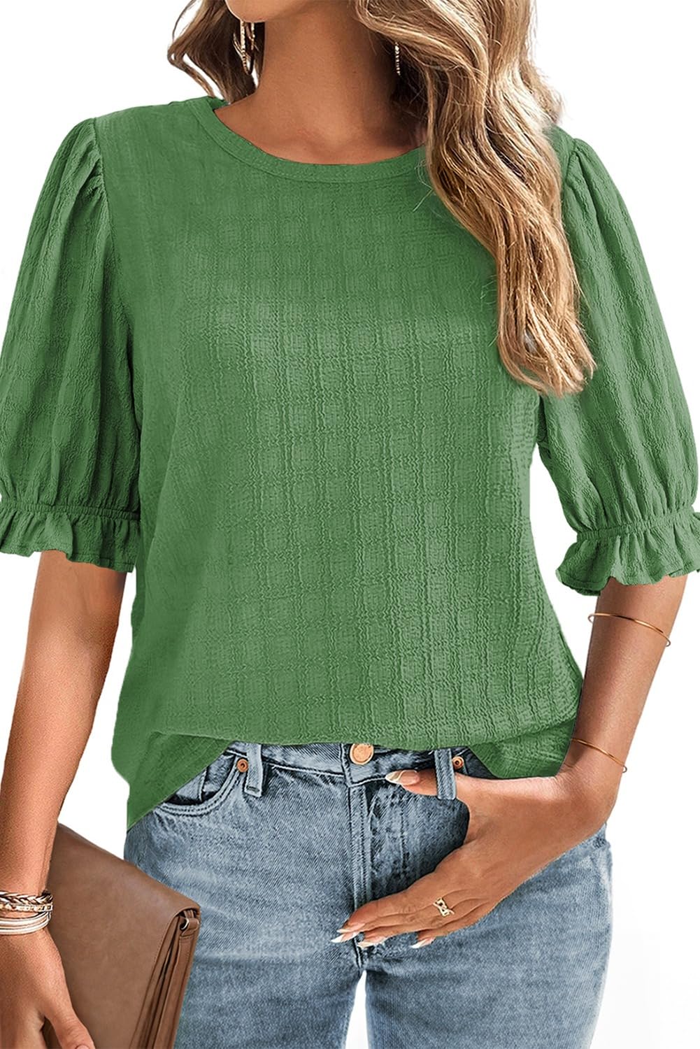 Foto 2 pulgar | Camiseta Blencot Para Mujer, De Verano, Con Volantes, Manga Corta, Color Verde L - Venta Internacional.