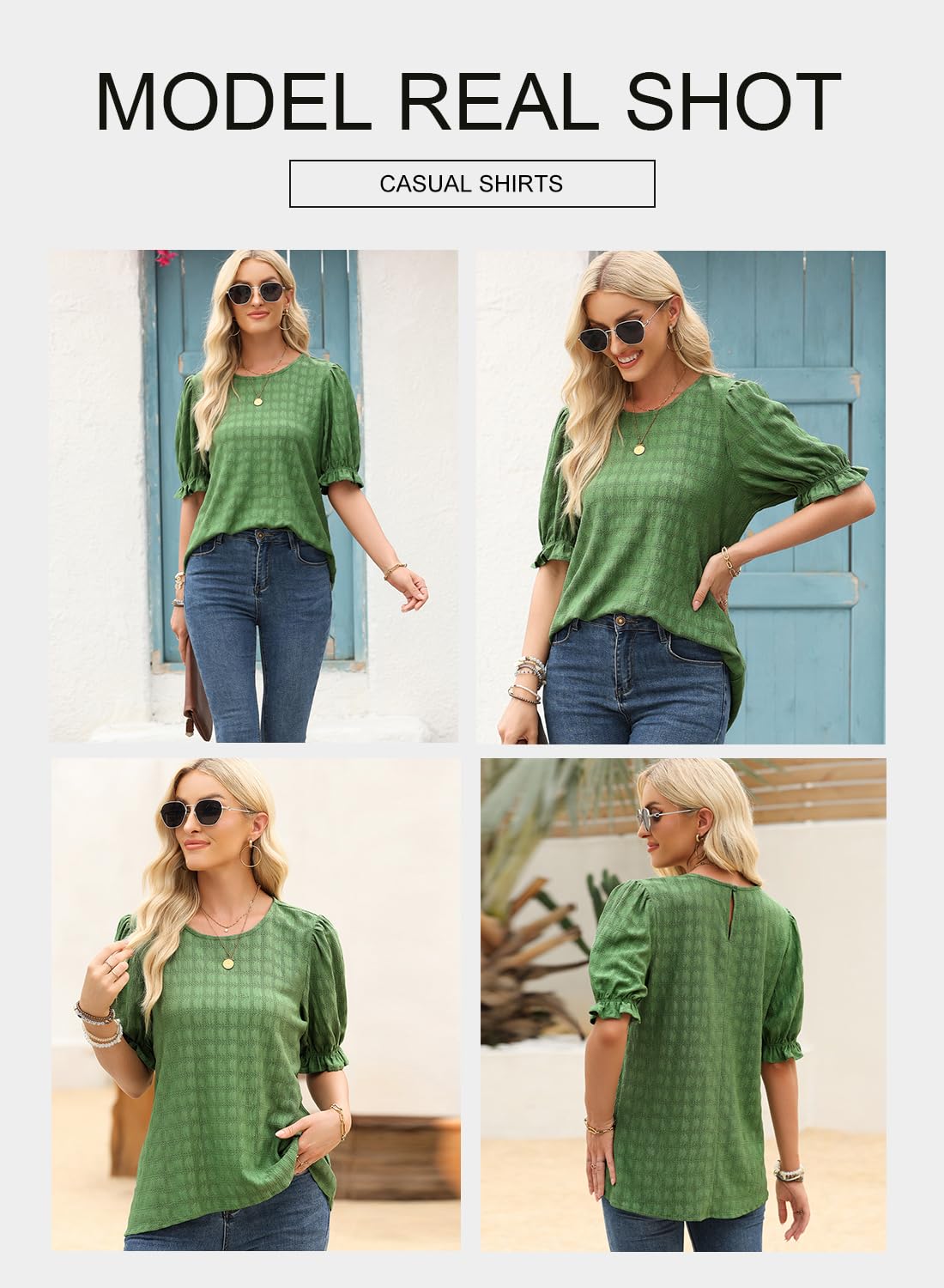 Foto 3 pulgar | Camiseta Blencot Para Mujer, De Verano, Con Volantes, Manga Corta, Color Verde L - Venta Internacional.