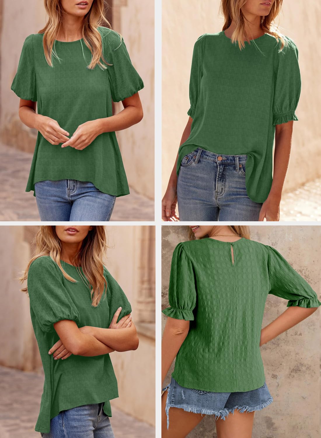 Foto 4 pulgar | Camiseta Blencot Para Mujer, De Verano, Con Volantes, Manga Corta, Color Verde L - Venta Internacional.